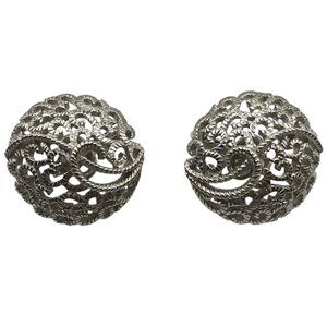Vintage Trifani Silver Tone Elaborate Etched Swirl Clip‎ On Earrings Elegant